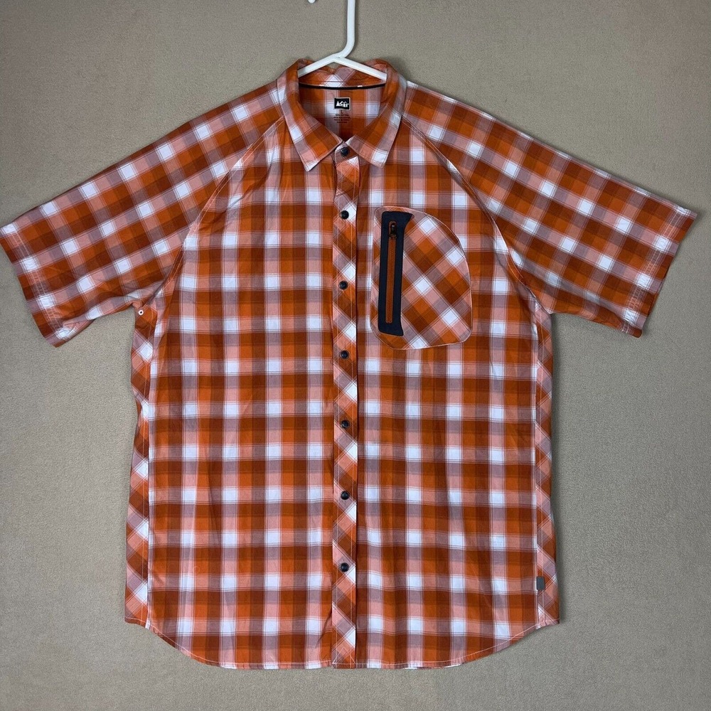 REI Shirt Adult Large Brown Plaid Button‎ Up Shirt Outdoor Hiking Mens